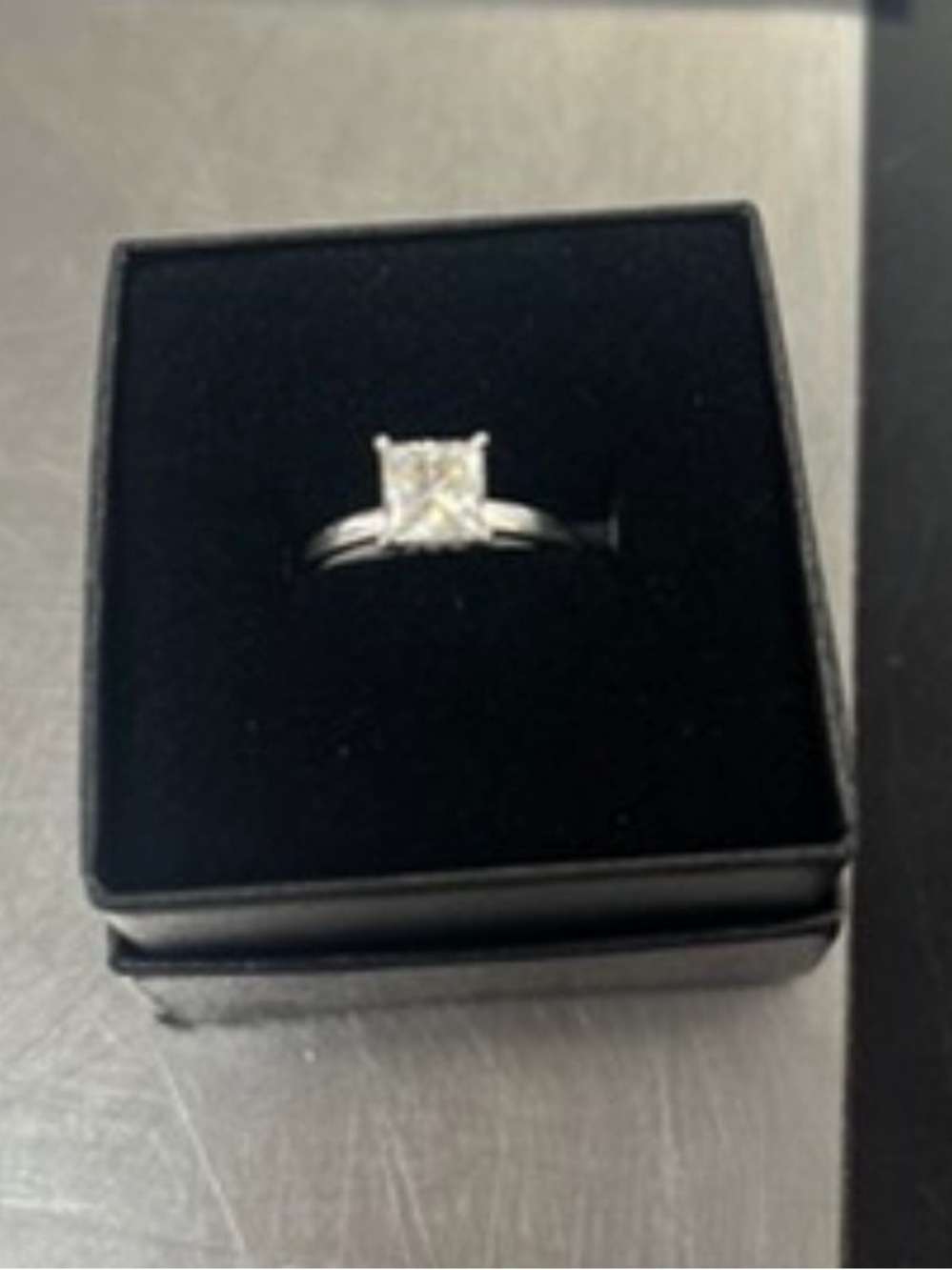 Silver Solitaire Princess-Cut Engagement Ring - White